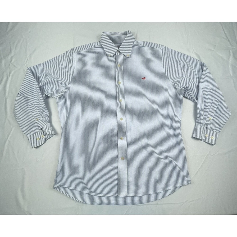 SOUTHERN MARSH PINTAIL OXFORD STRIPES BUTTON DOWN SHIRT MENS MEDIUM BLUE WHITE